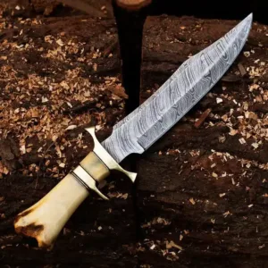 Camel Bone Handle Damascus Knife - Premium Outdoor Blade