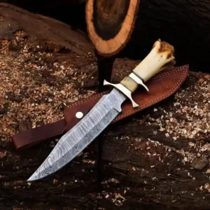 Camel Bone Handle Damascus Knife - Premium Outdoor Blade