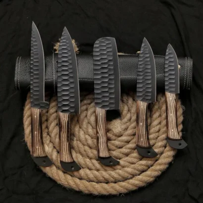 Premium Chrome Steel Knife Set with Ash Wood Handles
