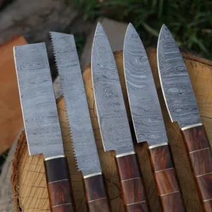 Handmade Damascus Steel Knife Set – 5-Piece Collection