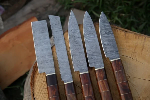 Handmade Damascus Steel Knife Set – 5-Piece Collection