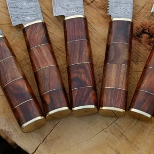 Handmade Damascus Steel Knife Set – 5-Piece Collection