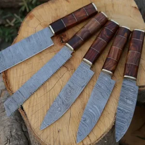 Handmade Damascus Steel Knife Set – 5-Piece Collection