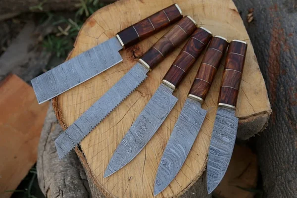 Handmade Damascus Steel Knife Set – 5-Piece Collection