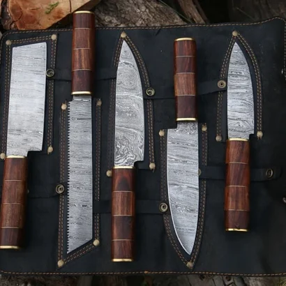 Handmade Damascus Steel Knife Set – 5-Piece Collection