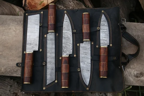 Handmade Damascus Steel Knife Set – 5-Piece Collection