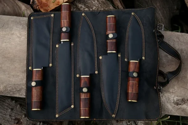 Handmade Damascus Steel Knife Set – 5-Piece Collection