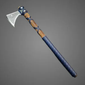Peacock Axe Hand-Forged Steel with Blue Leather Wrap