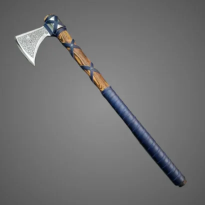 Peacock Axe Hand-Forged Steel with Blue Leather Wrap