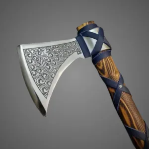 Peacock Axe Hand-Forged Steel with Blue Leather Wrap