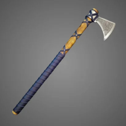 Peacock Axe Hand-Forged Steel with Blue Leather Wrap