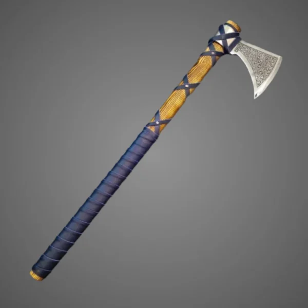 Peacock Axe Hand-Forged Steel with Blue Leather Wrap