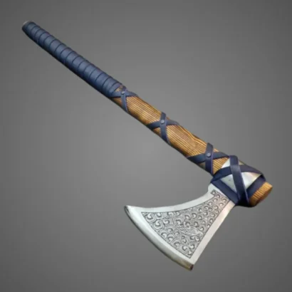 Peacock Axe Hand-Forged Steel with Blue Leather Wrap