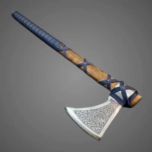 Peacock Axe Hand-Forged Steel with Blue Leather Wrap