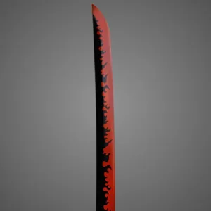 Handcrafted Nichirin Sword inspired by Kyojuro Rengoku from Demon Slayer, featuring a hand-forged stainless steel blade, cast metal tsuba, and wooden handle wrapped in cotton cord.