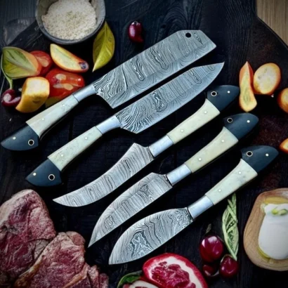 Custom Chef Knives – 5-Piece Damascus Steel Kitchen Set