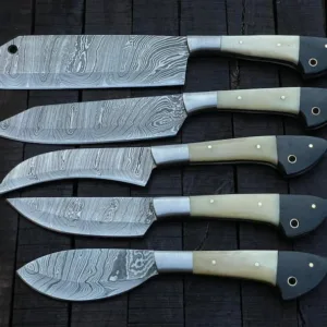 Custom Chef Knives – 5-Piece Damascus Steel Kitchen Set