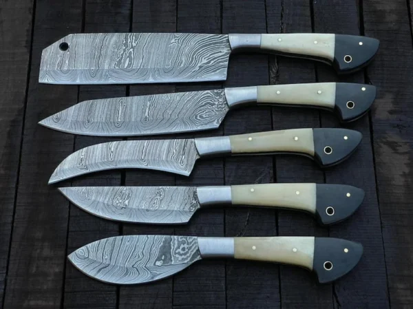Custom Chef Knives – 5-Piece Damascus Steel Kitchen Set