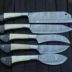 Custom Chef Knives – 5-Piece Damascus Steel Kitchen Set