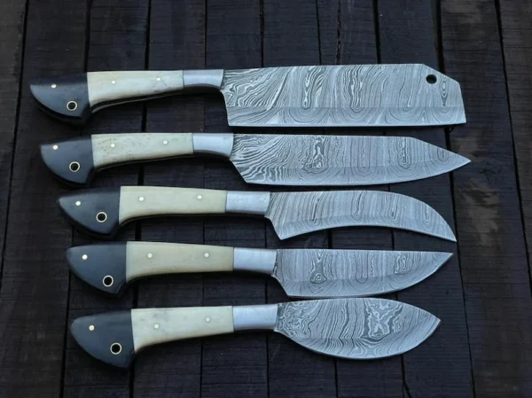 Custom Chef Knives – 5-Piece Damascus Steel Kitchen Set