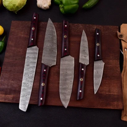 Custom Damascus Knife Set 5-Piece Chef Knife Set