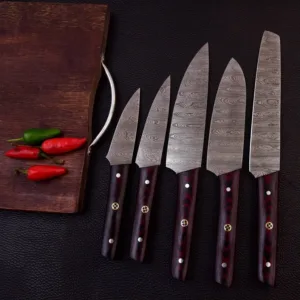 Custom Damascus Knife Set 5-Piece Chef Knife Set