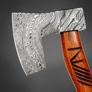 Custom Damascus Viking Axe with Rosewood Handle & Sheath