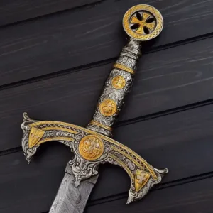 Custom Knights Templar Sword – Damascus Steel Crusader Blade