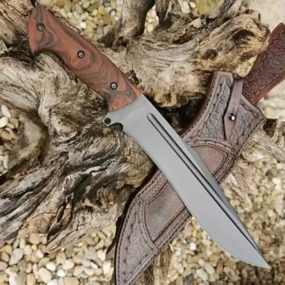 D2 Bowie Knife – Handmade Steel Blade with Rosewood Handle