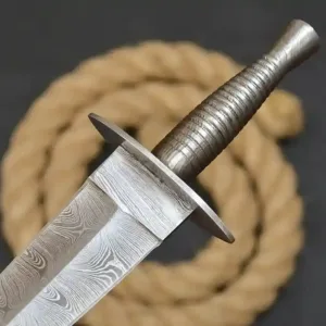 Damascus Dagger Custom Handmade Knife with Leather Sheath