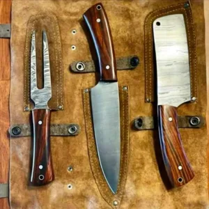Hand-Forged Damascus Steel Chef Set – 3-Piece Collection