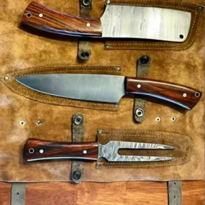 Hand-Forged Damascus Steel Chef Set – 3-Piece Collection