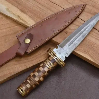 Handmade Damascus Dagger Knife with Rosewood Brass Handle