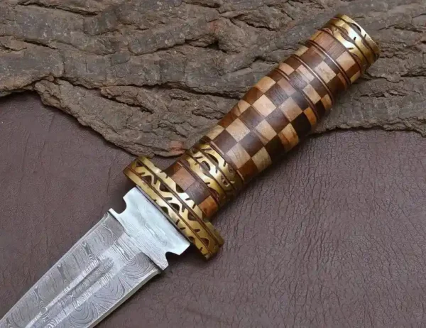 Handmade Damascus Dagger Knife with Rosewood Brass Handle