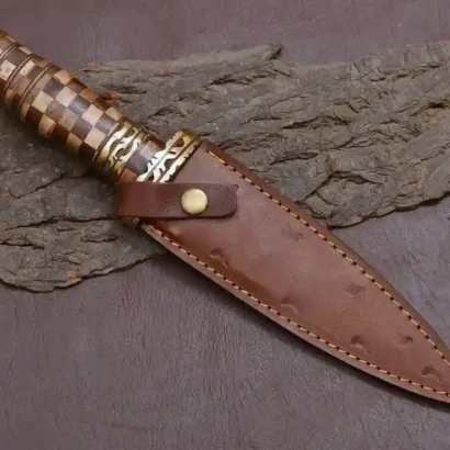 Handmade Damascus Dagger Knife with Rosewood Brass Handle