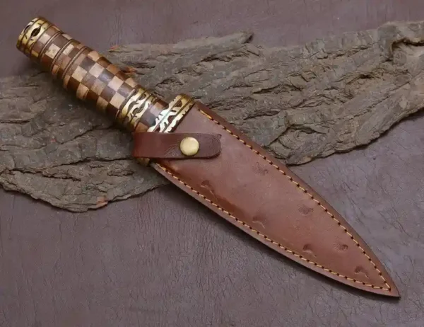 Handmade Damascus Dagger Knife with Rosewood Brass Handle