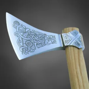 Steel Axe with Ash Wood Handle & Leather Scabbard