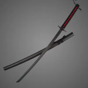 A 40-inch battle-ready replica of Ichigo Kurosaki’s Tensa Zangetsu Bankai sword from Bleach. Features a razor-sharp stainless steel blade, ribbon-wrapped handle, and chain-attached pommel, embodying the elegance and power of Ichigo’s Bankai form. Perfect for collectors, cosplayers, and anime fans.