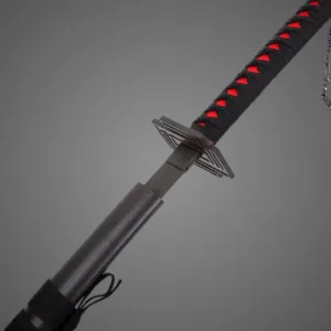 A 40-inch battle-ready replica of Ichigo Kurosaki’s Tensa Zangetsu Bankai sword from Bleach. Features a razor-sharp stainless steel blade, ribbon-wrapped handle, and chain-attached pommel, embodying the elegance and power of Ichigo’s Bankai form. Perfect for collectors, cosplayers, and anime fans.