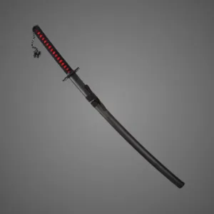 A 40-inch battle-ready replica of Ichigo Kurosaki’s Tensa Zangetsu Bankai sword from Bleach. Features a razor-sharp stainless steel blade, ribbon-wrapped handle, and chain-attached pommel, embodying the elegance and power of Ichigo’s Bankai form. Perfect for collectors, cosplayers, and anime fans.