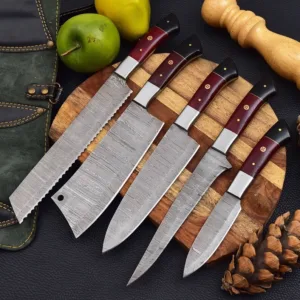 Twisted Elegance Hand-Forged Damascus Knife Set
