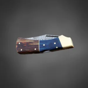 Custom Blade Folding Knife – Wood Handle, EDC Damascus Knife