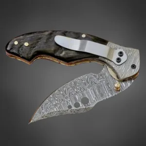 Custom Damascus Pocket Knife- Stag Horn Handle