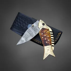 Custom Premium Folding Knife – Damascus Steel, Brass Handle