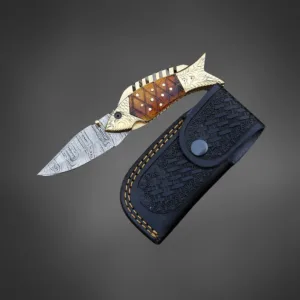 Custom Premium Folding Knife – Damascus Steel, Brass Handle