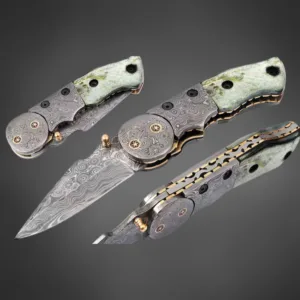 Damascus Folding Knife – Custom Handmade Camel Bone Handle