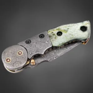 Damascus Folding Knife – Custom Handmade Camel Bone Handle