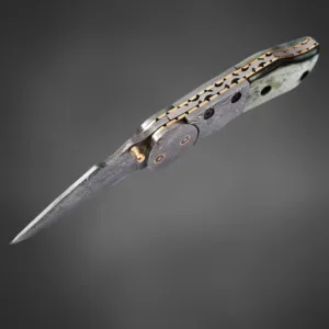 Damascus Folding Knife – Custom Handmade Camel Bone Handle
