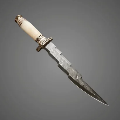 Custom Damascus Bowie Knife – Lightning Blade & Bone Handle