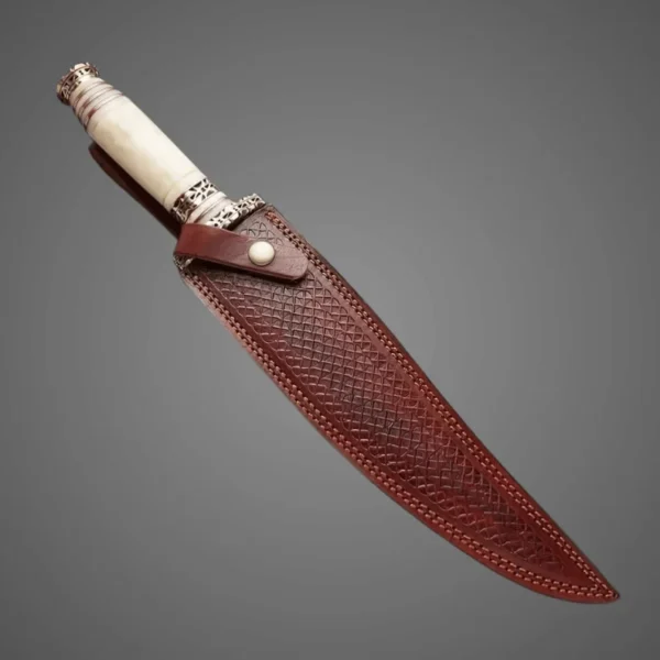 Custom Damascus Bowie Knife – Lightning Blade & Bone Handle